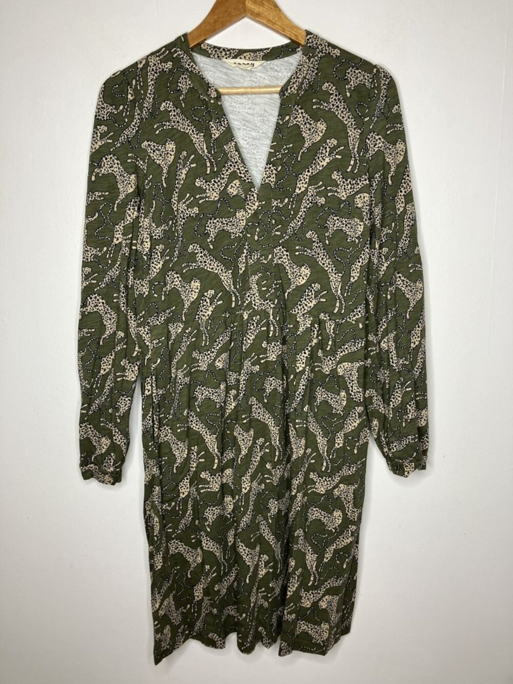 Boden Women's US 12R Green Leopard Print Tencel Cotton Blend Dress Pockets